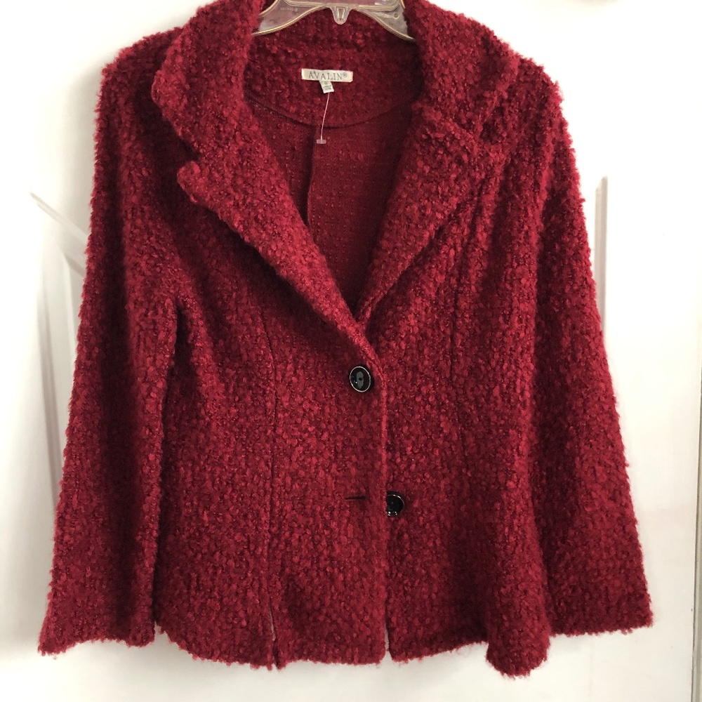 Womens Red Sm Boucle Jacket Blazer Buttons Sm